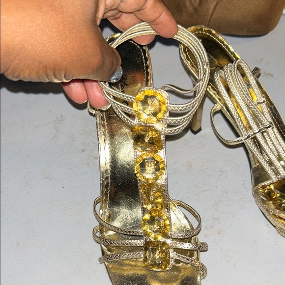 Herstyle Shimmering Gold Strappy Heels - Picture 2 of 5